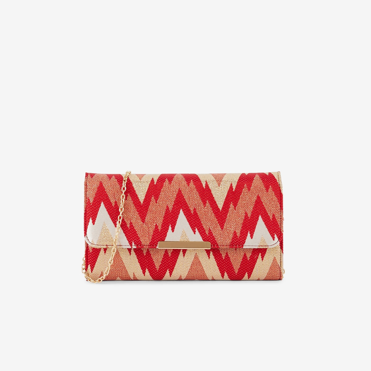 Pochette de soirée motifs zigzag corail