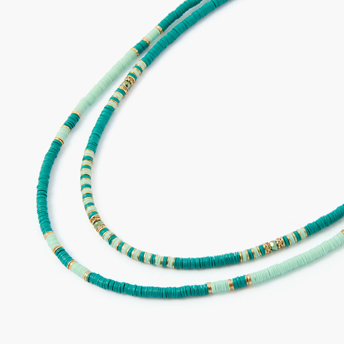 Collier 2 rangs en perles plates vertes