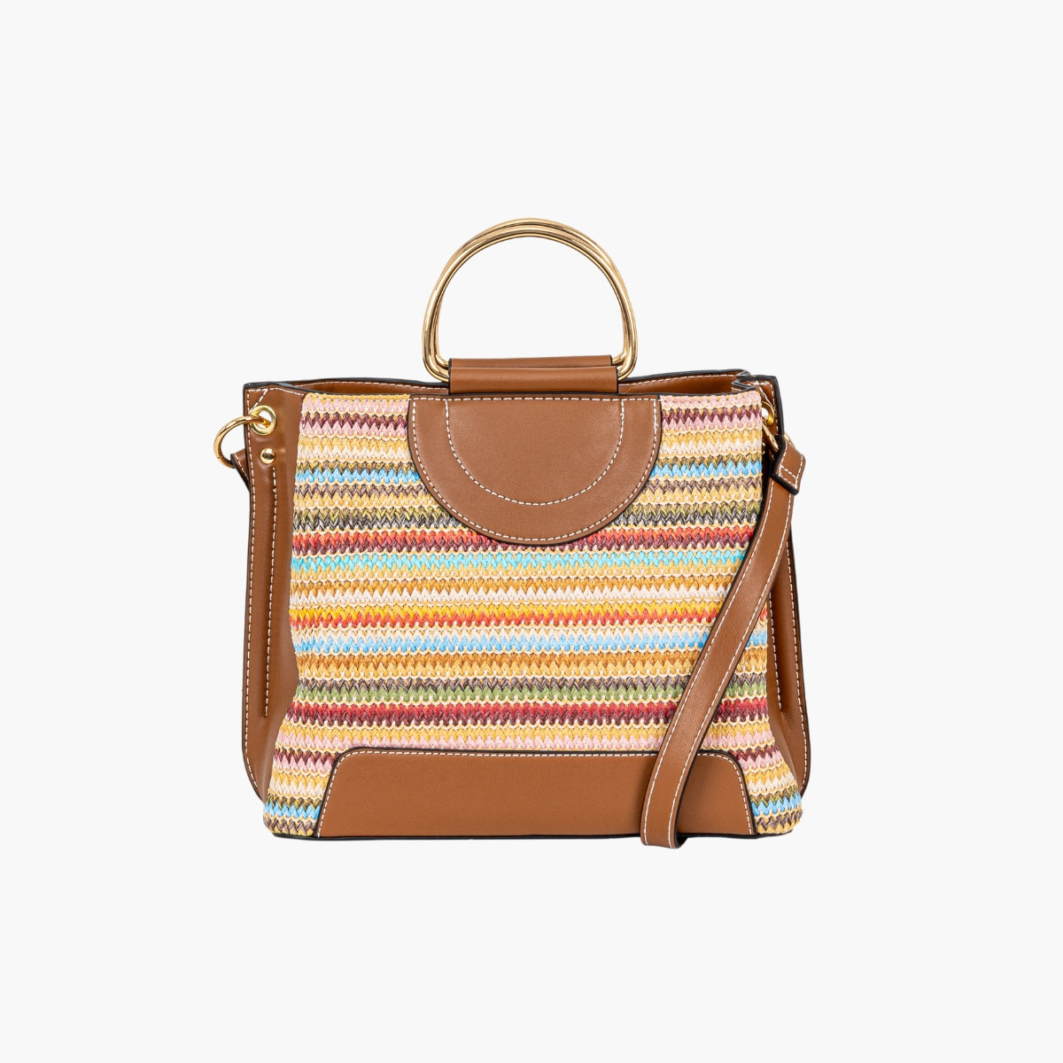 Sac à main à effet paille rayures multicolore