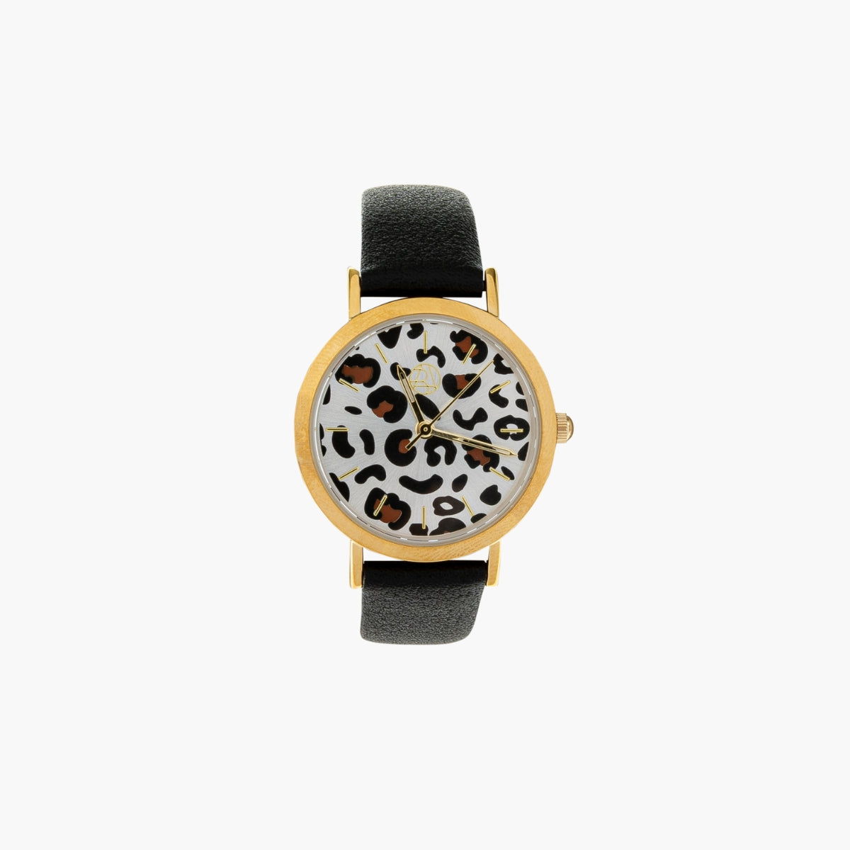 Montre cadran rond léopard bracelet noir