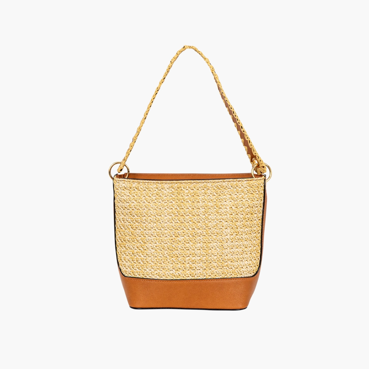 Petit sac seau effet paille camel
