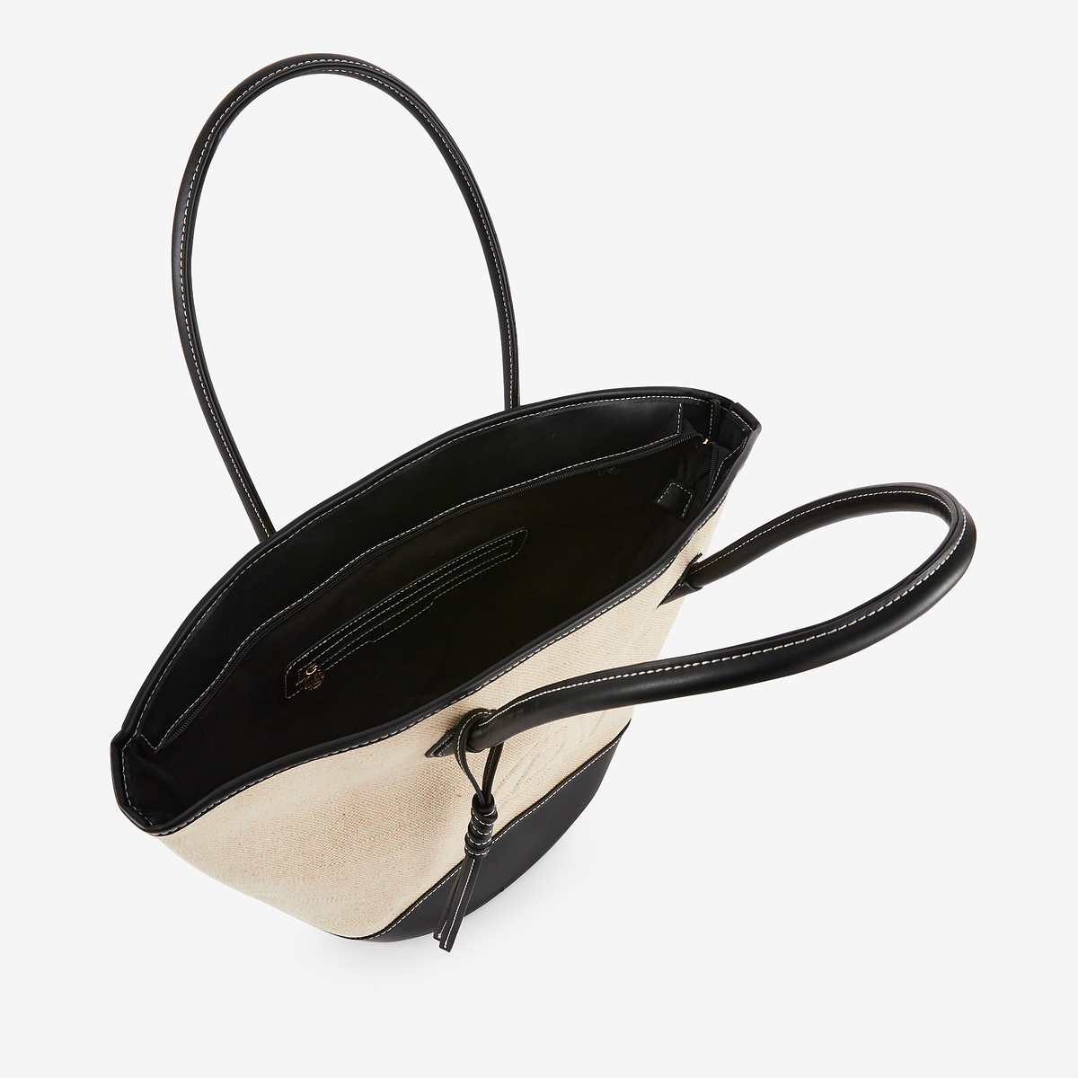 Grand cabas textile noir et beige avec logo