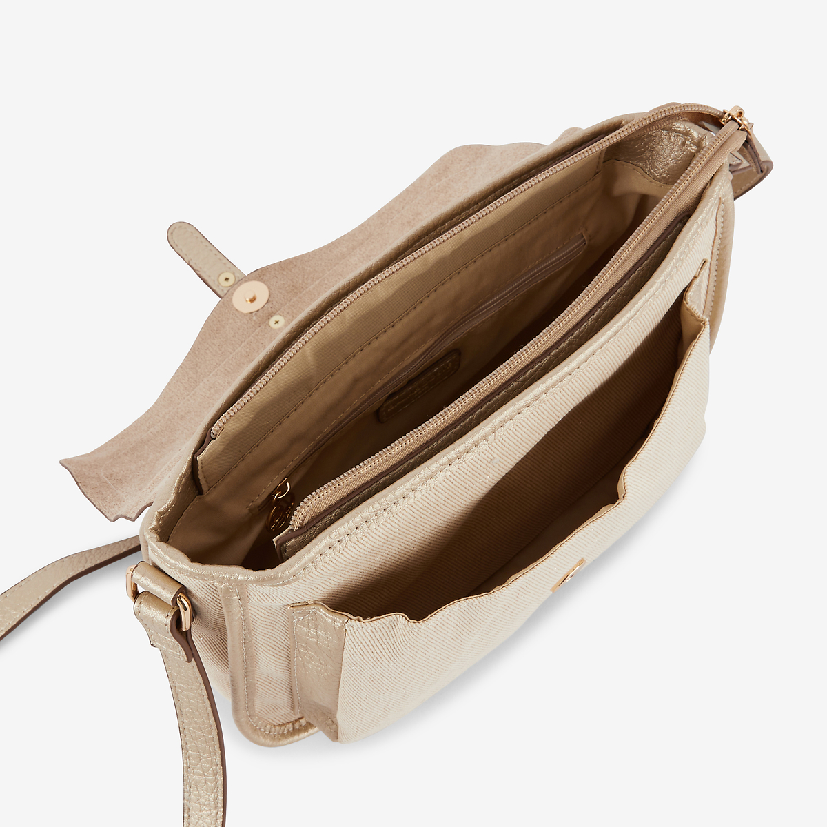 Sac à bandoulière bi-matière doré