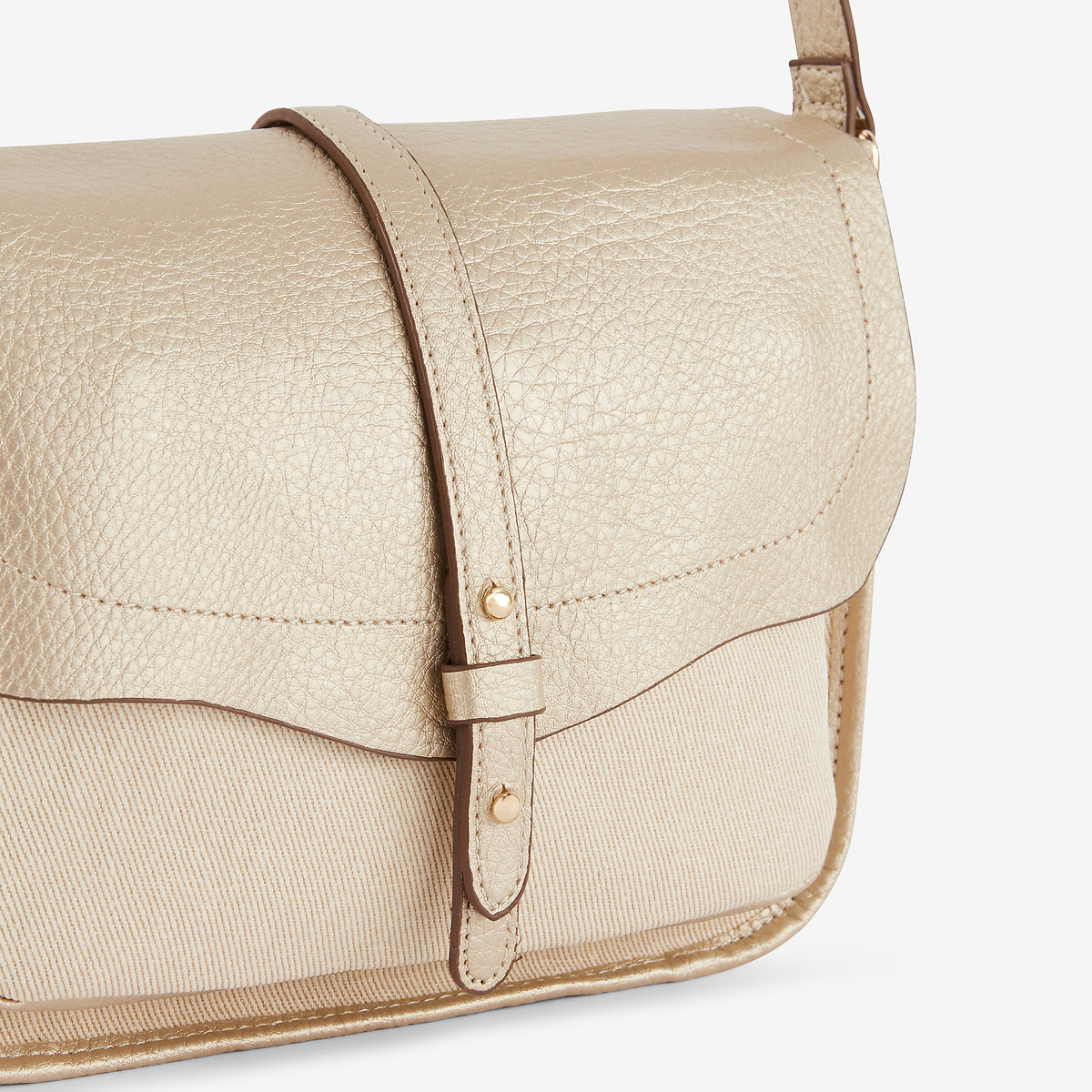 Sac à bandoulière bi-matière doré