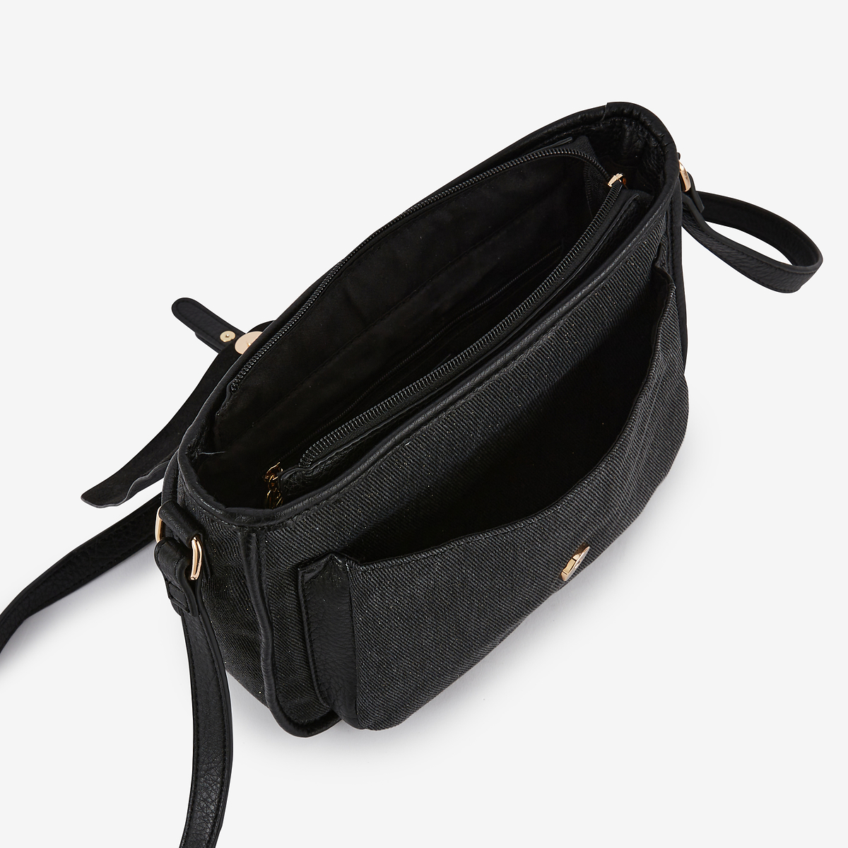Sac à bandoulière bi-matière noir