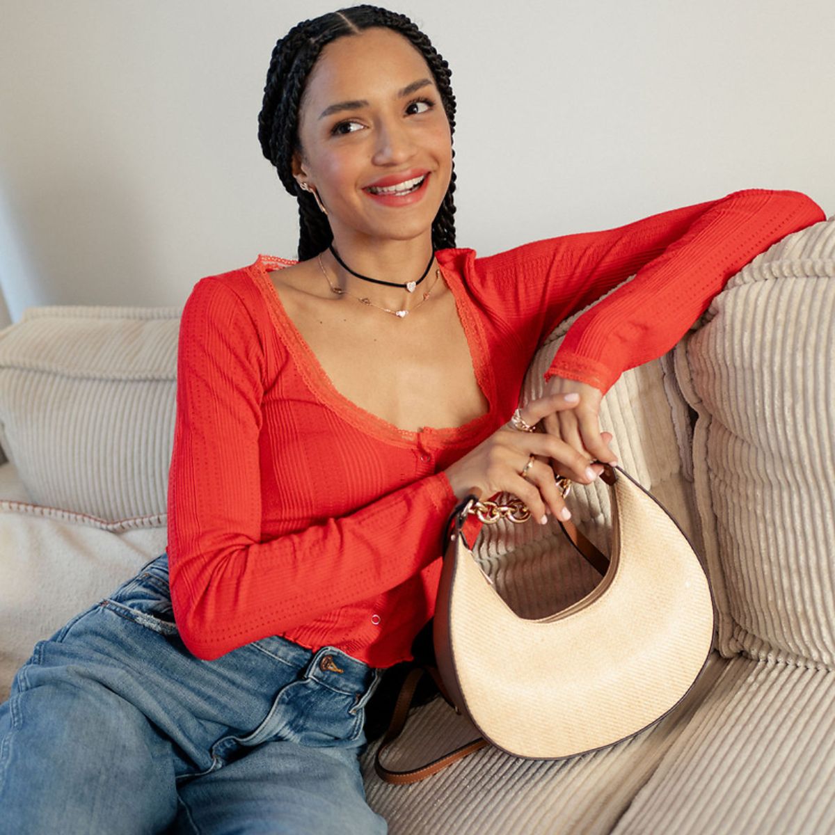 Sac porté épaule demi lune effet paille