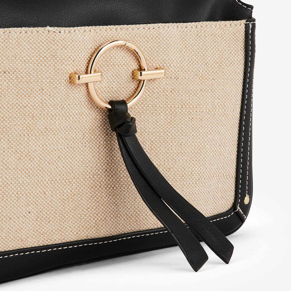 Sac à bandoulière bi-matière noir et écru