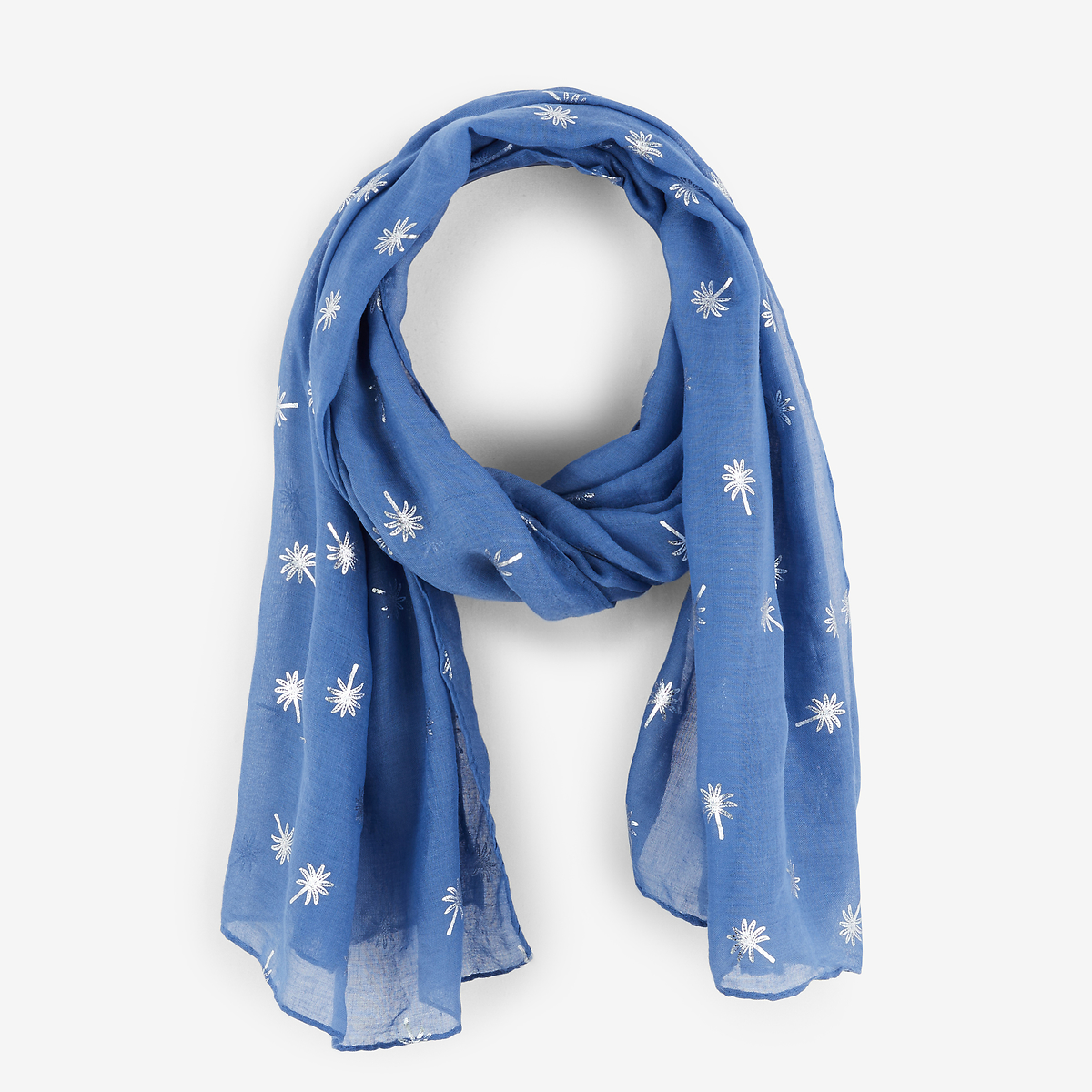 Foulard bleu à motif palmier doré