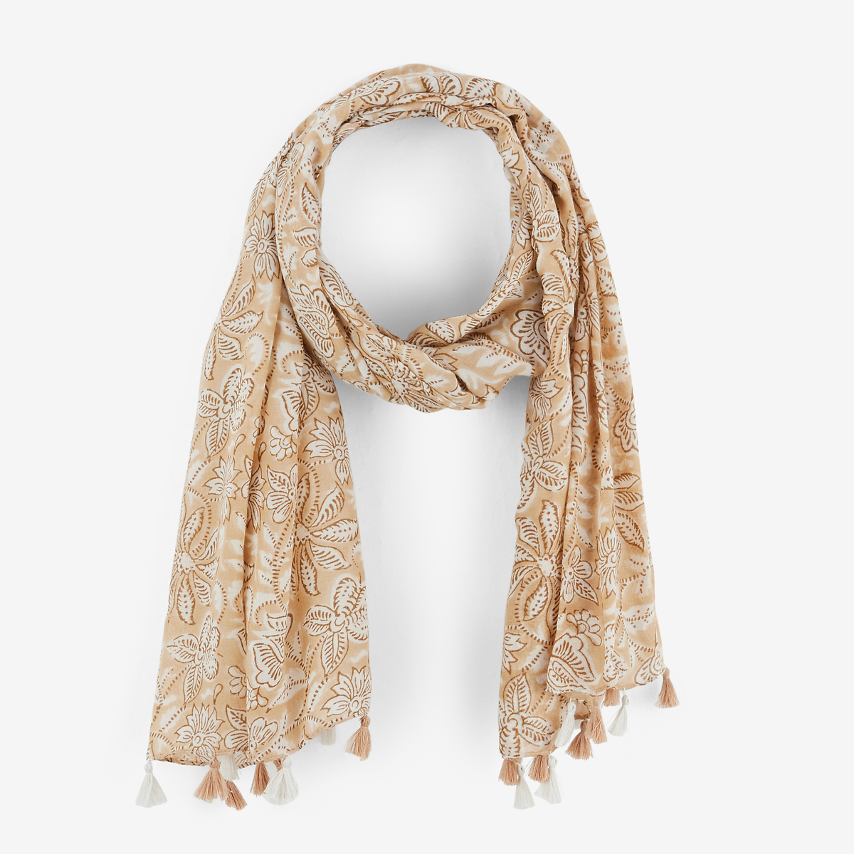 Foulard à motifs floraux beige