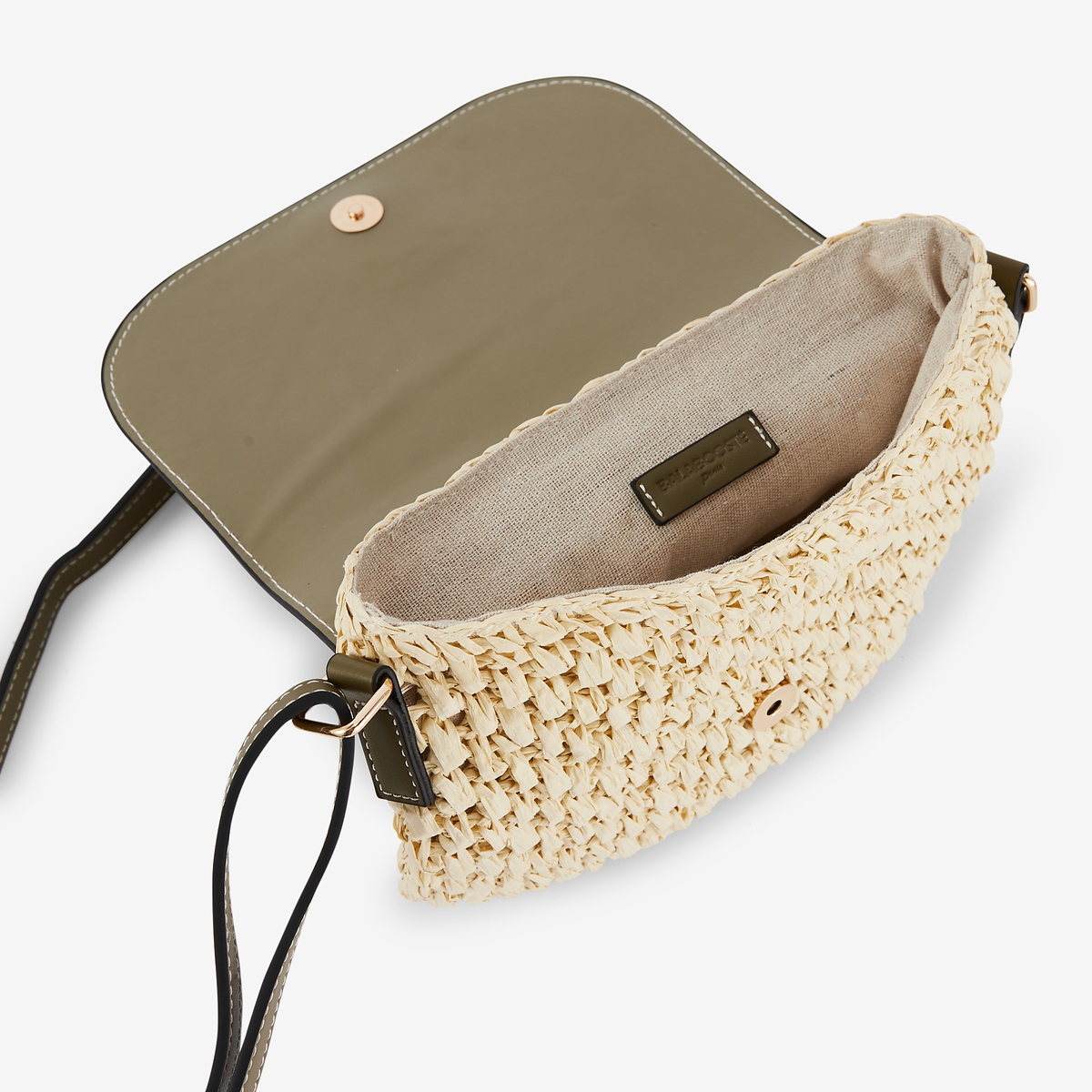 Sac à bandoulière paille bi-matière kaki