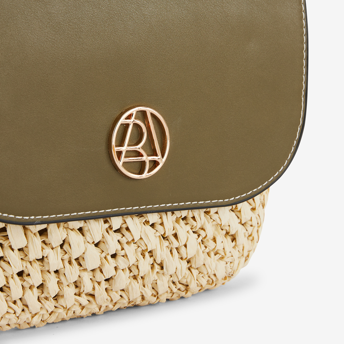 Sac à bandoulière paille bi-matière kaki