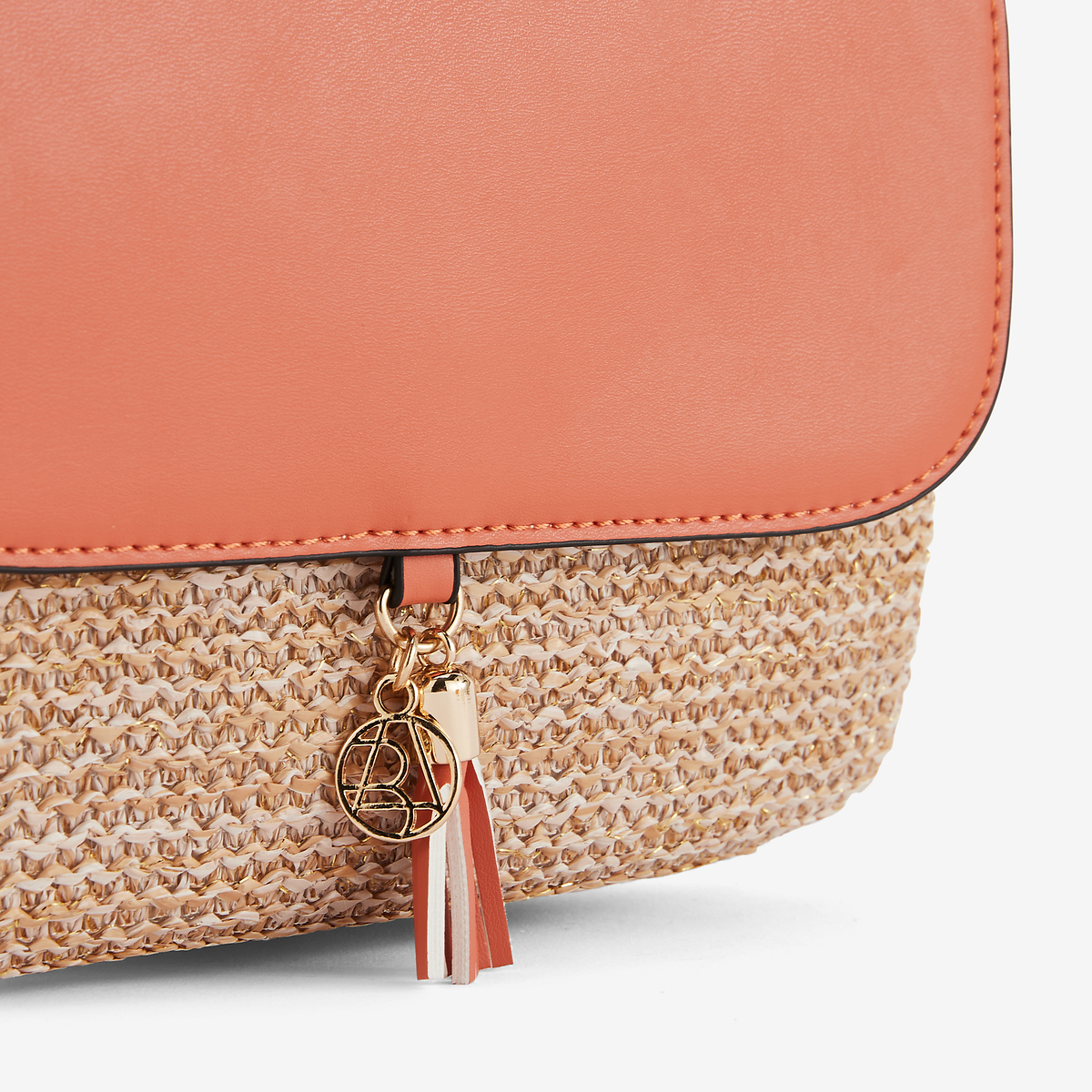 Sac à bandoulière bi-matière orange effet paille