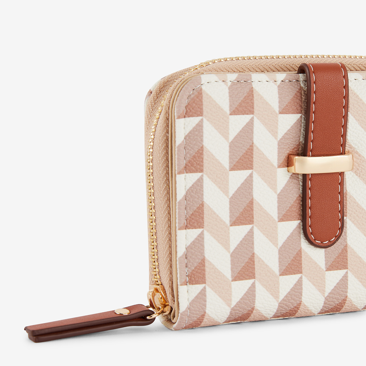 Portefeuille monogramme beige et camel