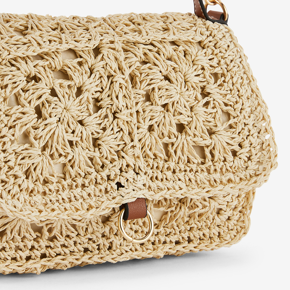 Sac à bandoulière raphia macramé beige