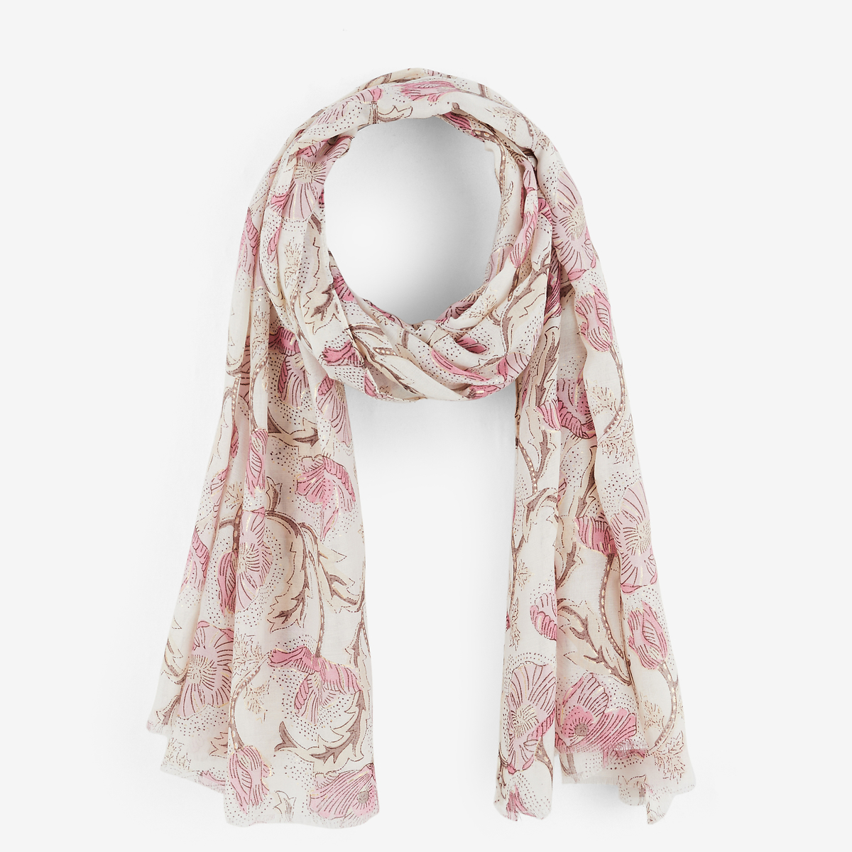 Foulard à motifs floraux rose et beige