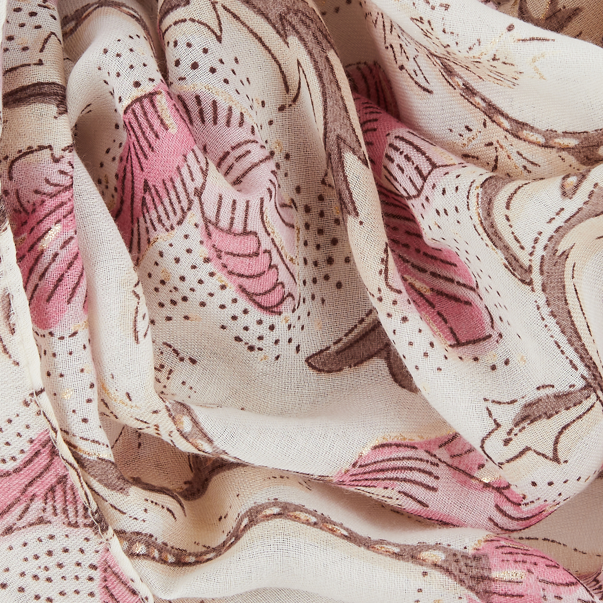 Foulard à motifs floraux rose et beige