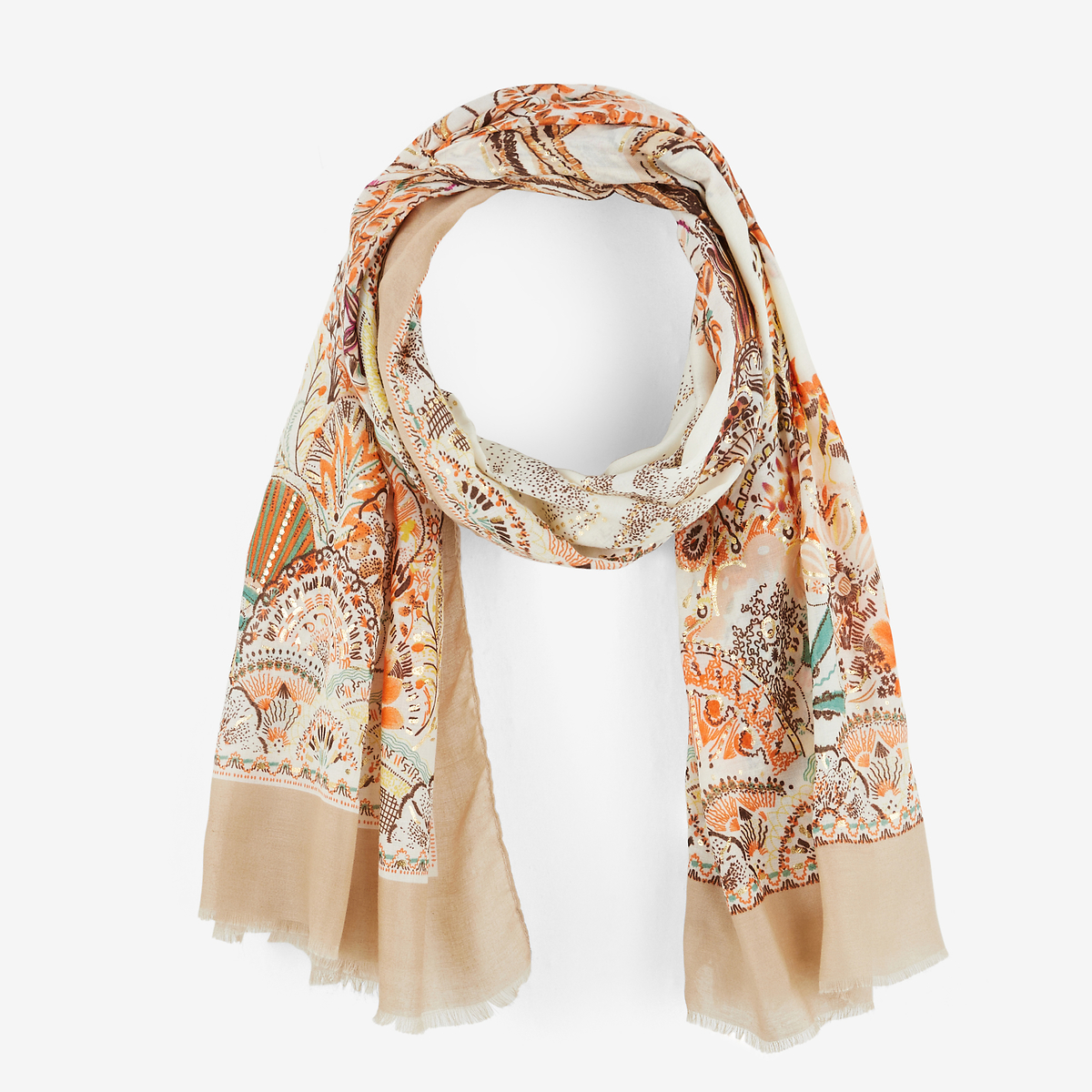 Foulard à motifs beige et orange