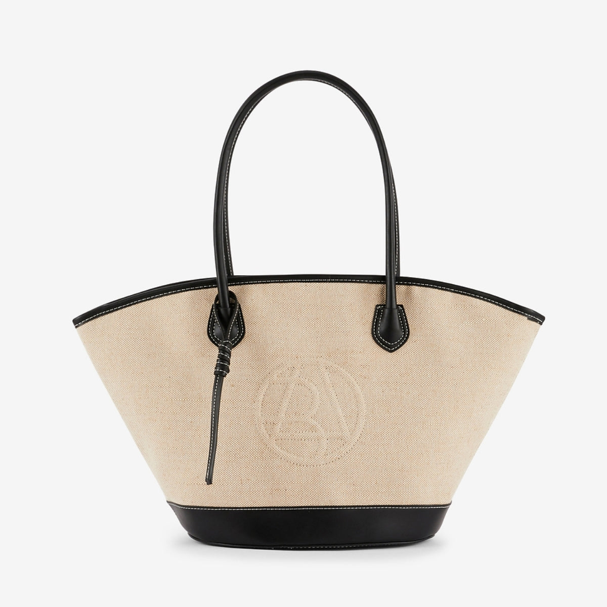 Grand cabas textile noir et beige avec logo