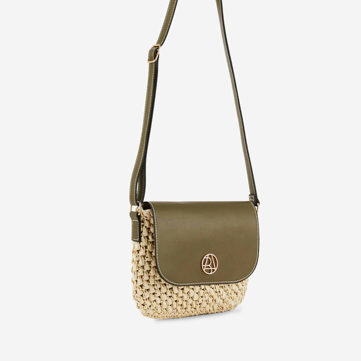 Sac à bandoulière paille bi-matière kaki