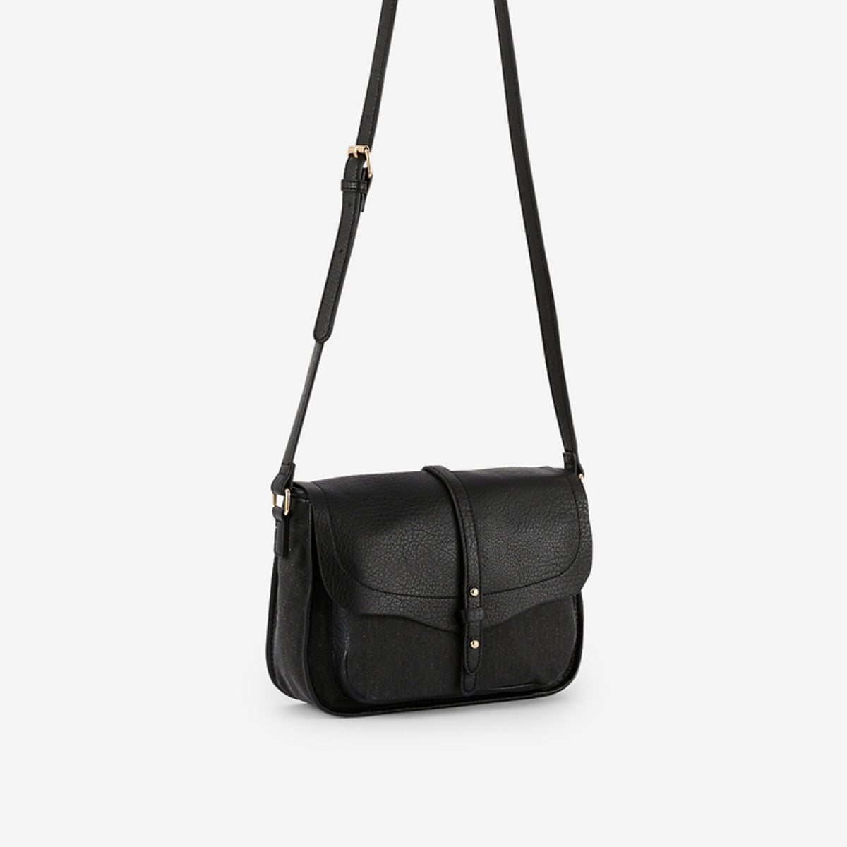 Sac à bandoulière bi-matière noir