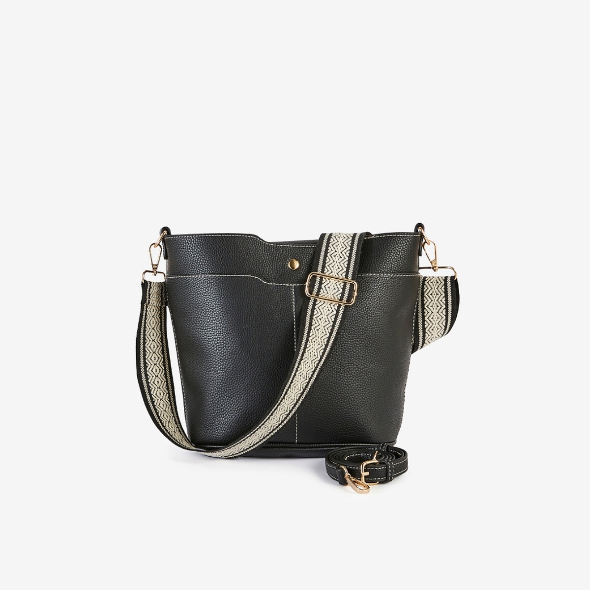 Sac seau noir effet grainé bandoulière à motifs