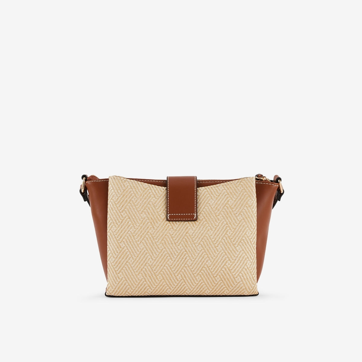Sac à bandoulière bi matière camel et beige