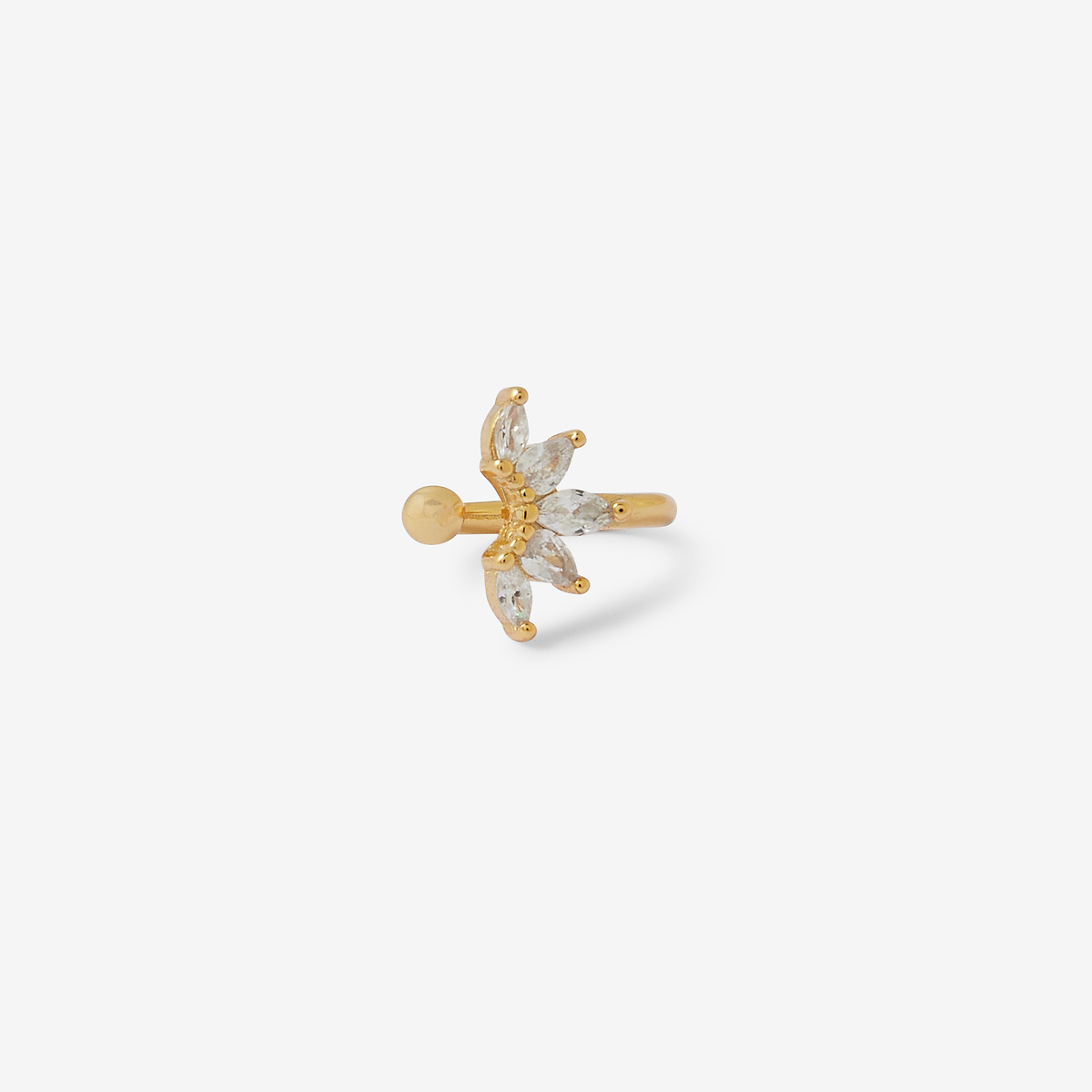 Ear cuff pétales de zircon - argent garanti 925 doré