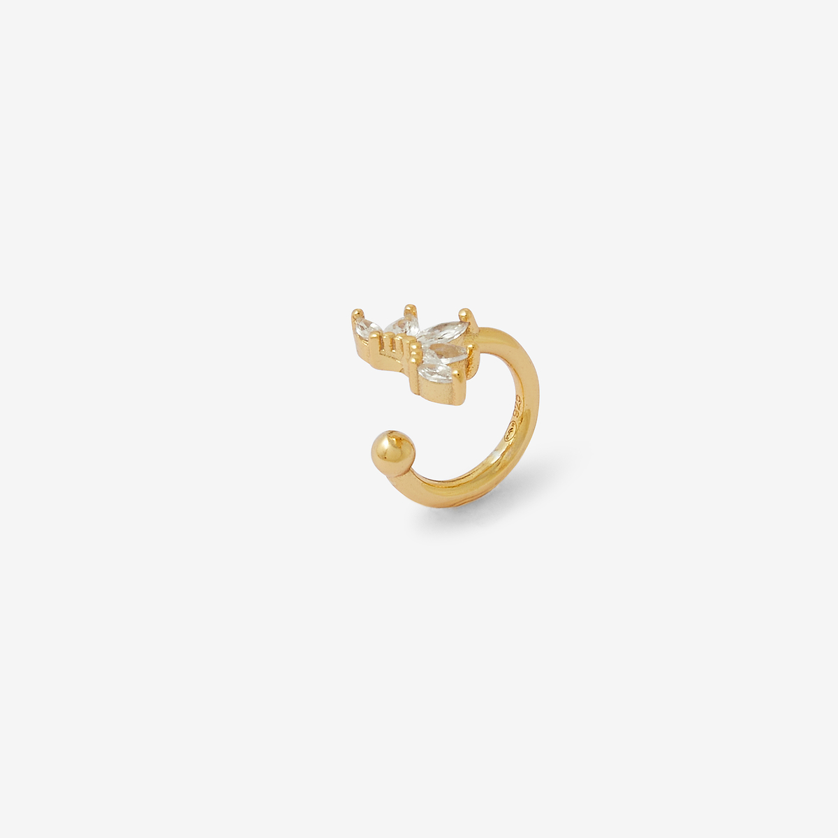 Ear cuff pétales de zircon - argent garanti 925 doré