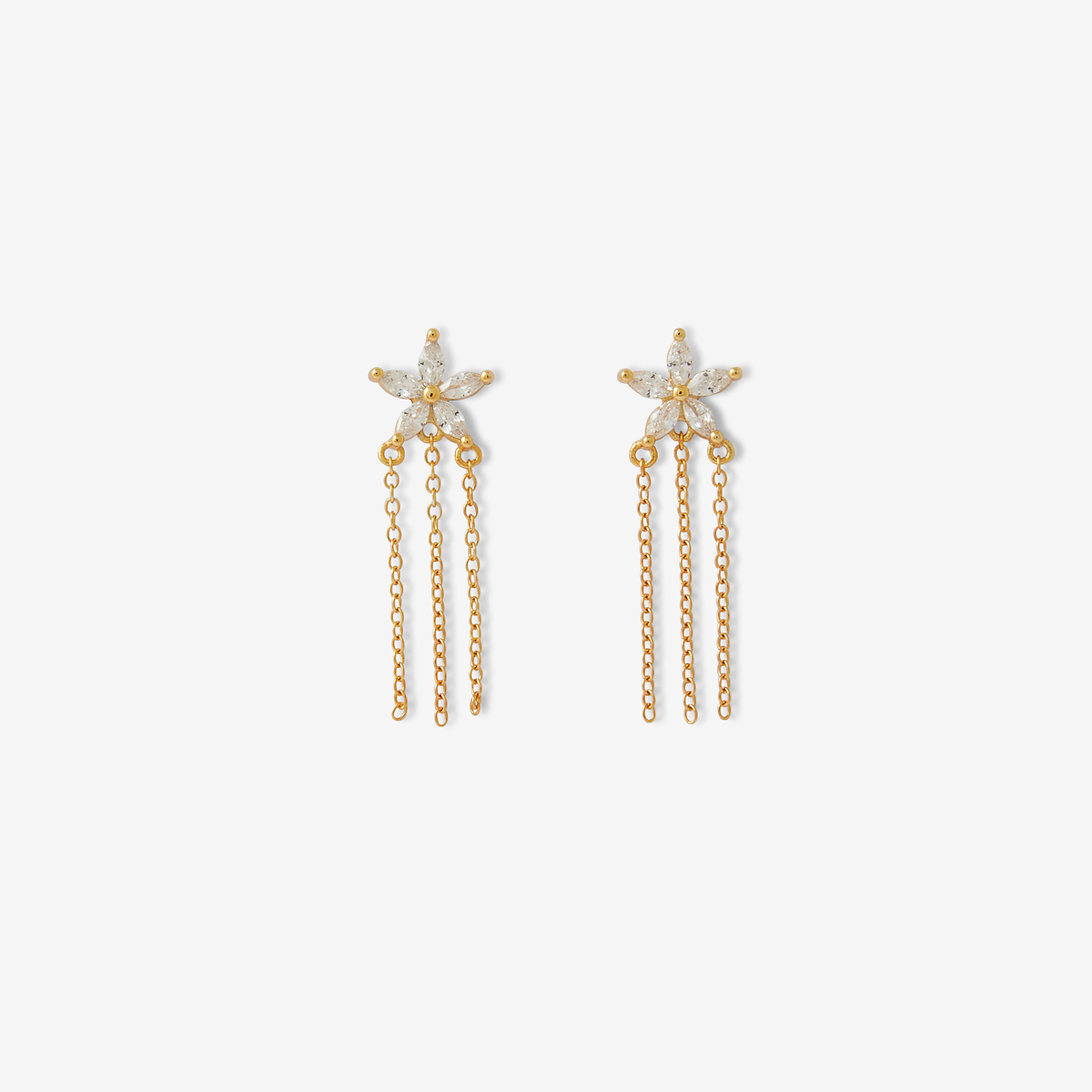 Boucles d'oreilles fleurs de zircon et chaine longues - argent garanti 925
