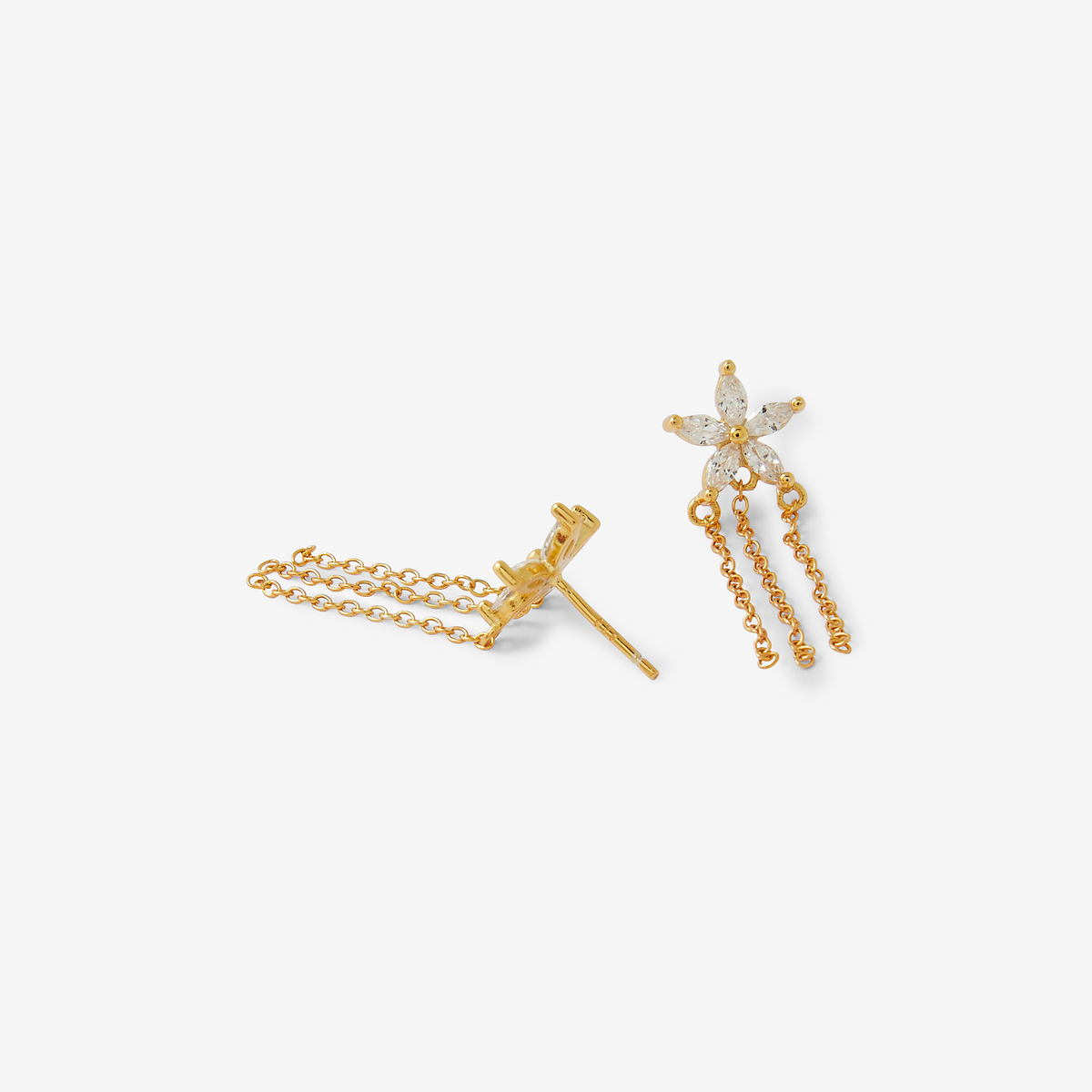 Boucles d'oreilles fleurs de zircon et chaine longues - argent garanti 925