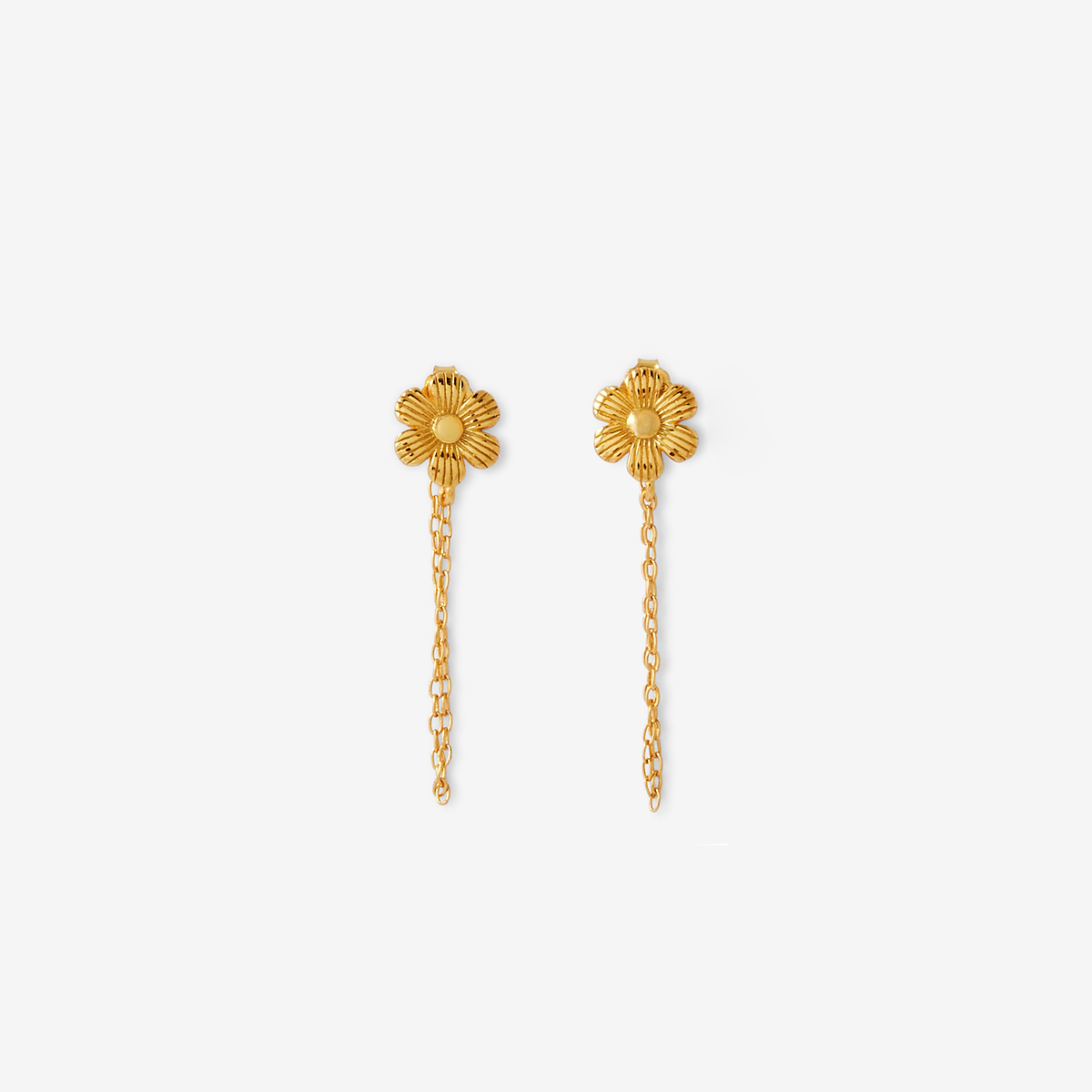 Puces d'oreilles fleurs avec chaine fermoir - argent garanti 925 doré
