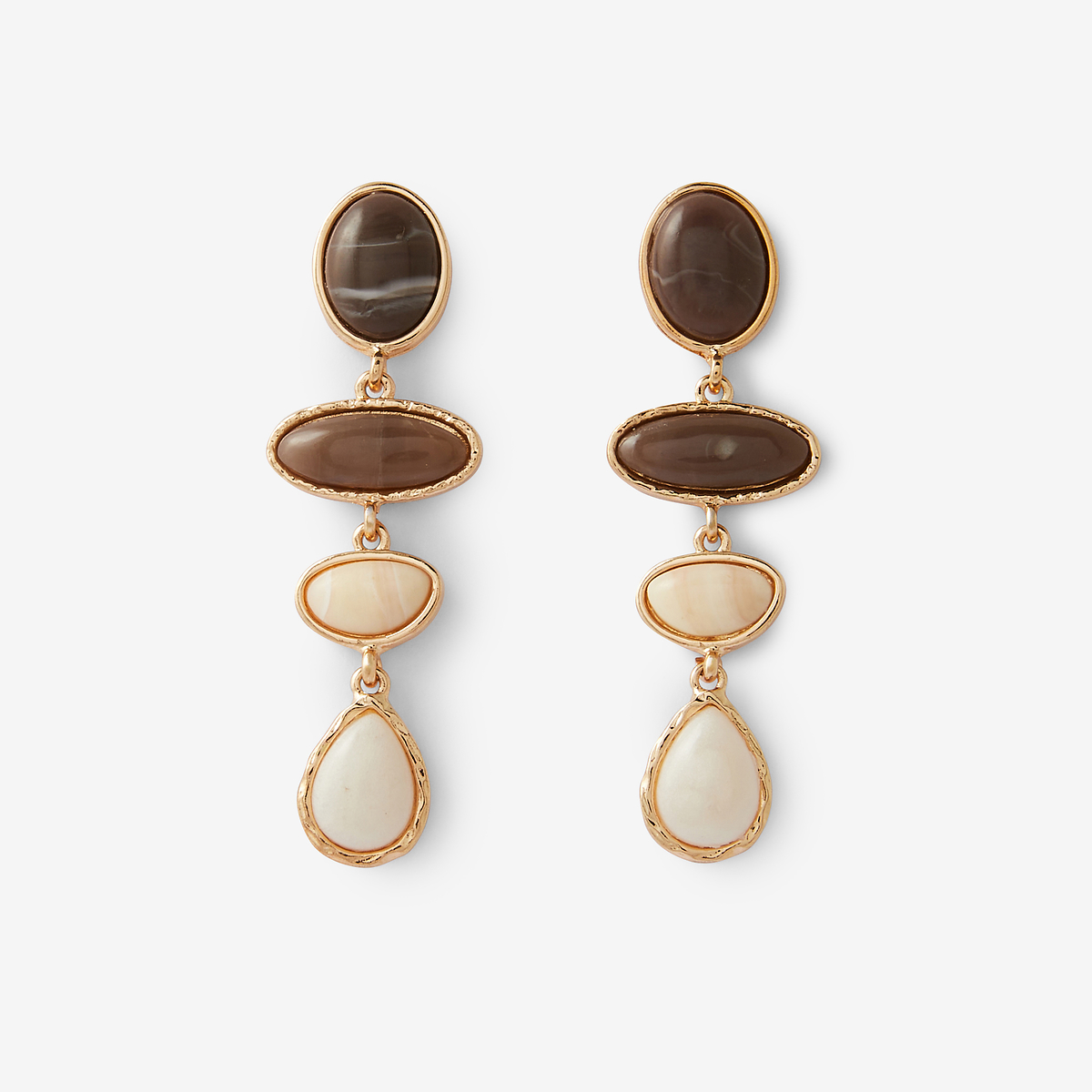 Longues boucles d'oreilles à cabochons marron et ivoire