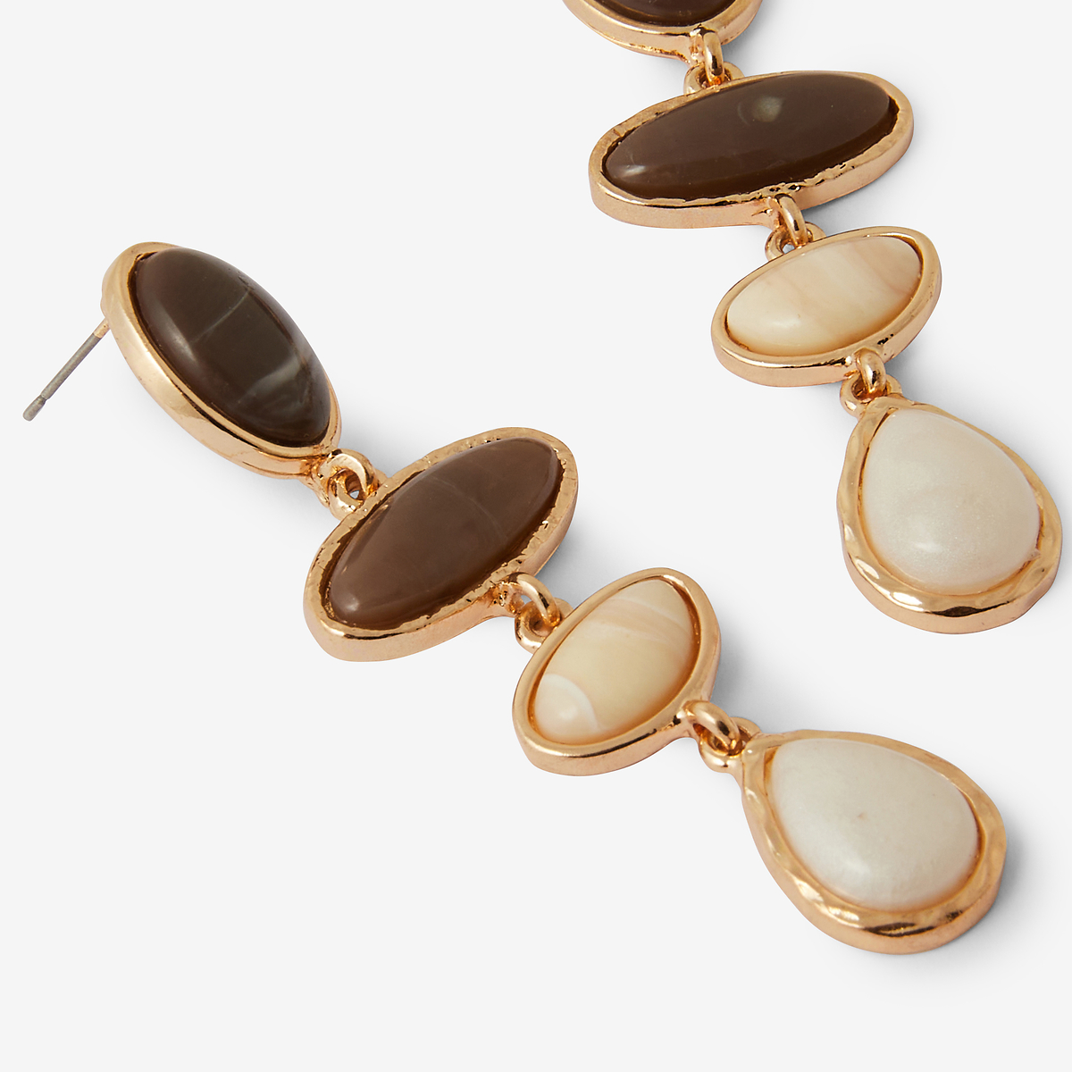 Longues boucles d'oreilles à cabochons marron et ivoire