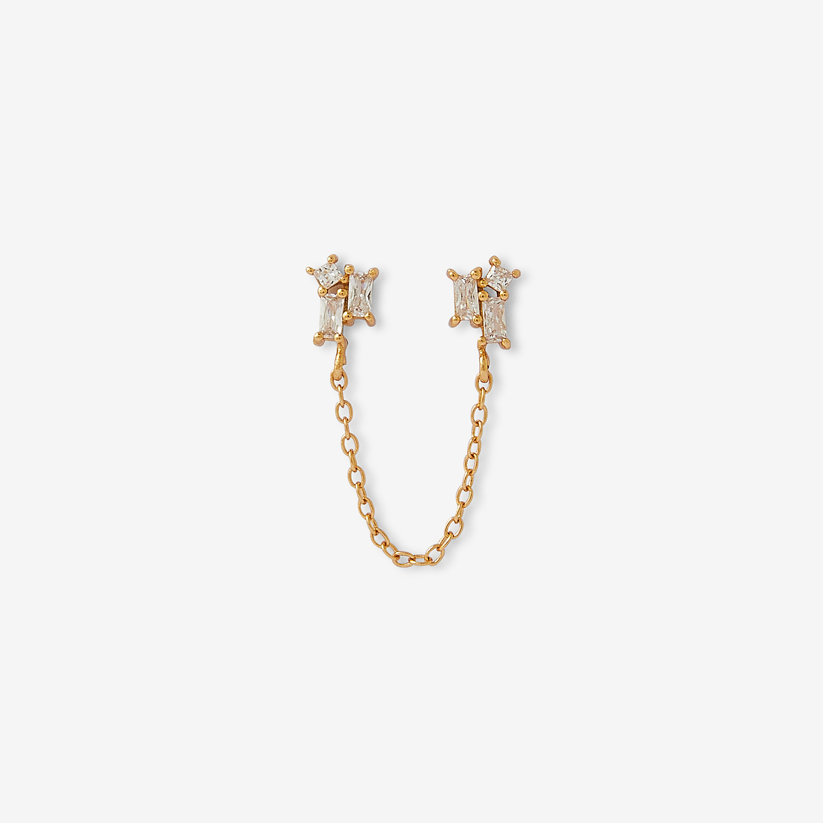 Bijoux d'oreilles 2 puces de zircon avec chaine - argent garanti 925