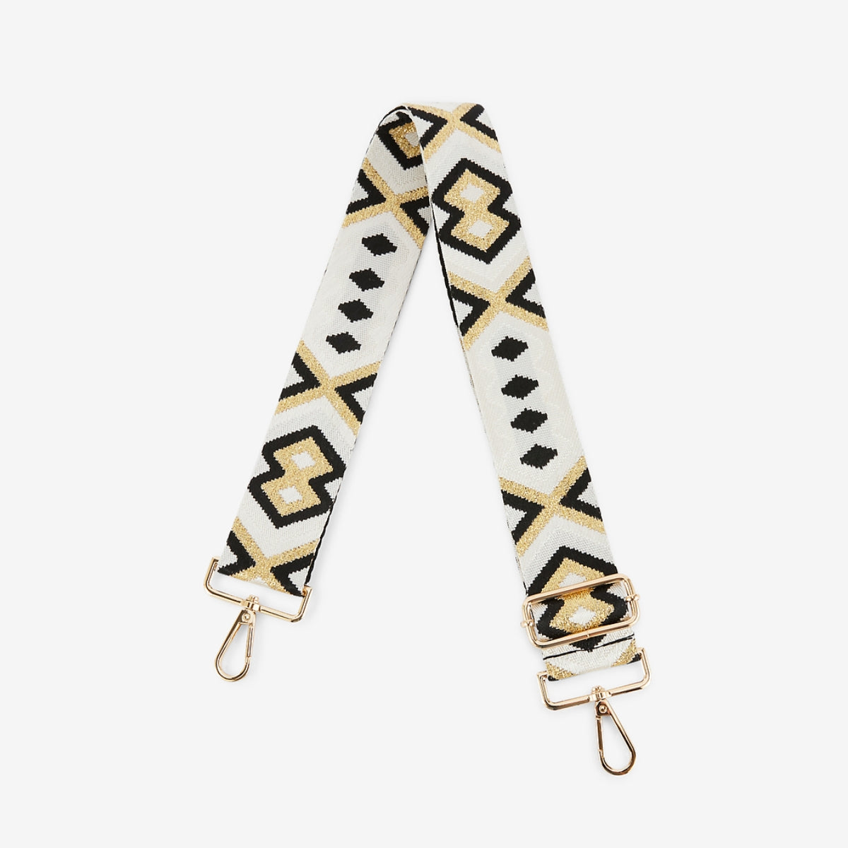 Bandoulière à motifs géométriques noir, blanc, doré