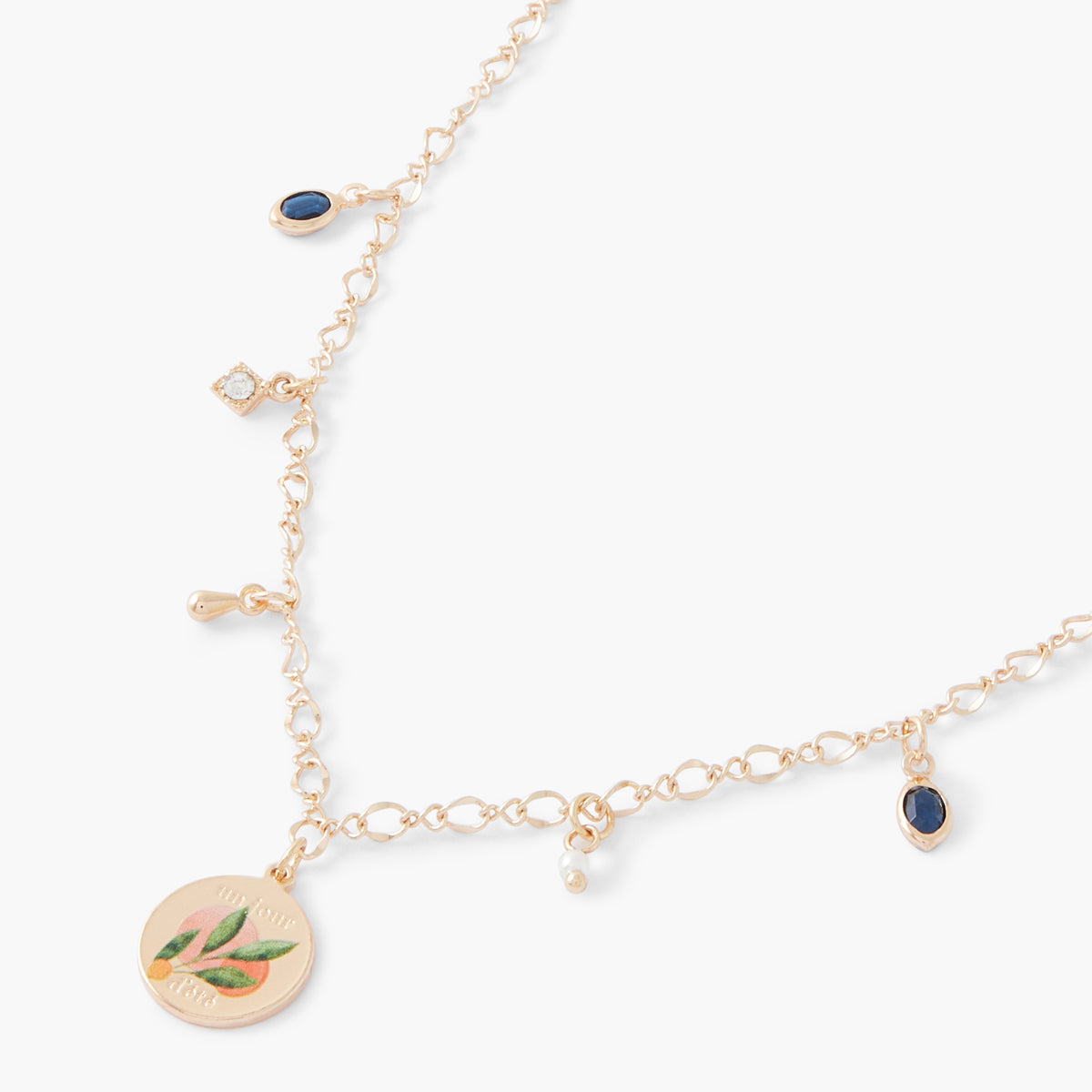 Collier chaîne avec pampille et médaille imprimée