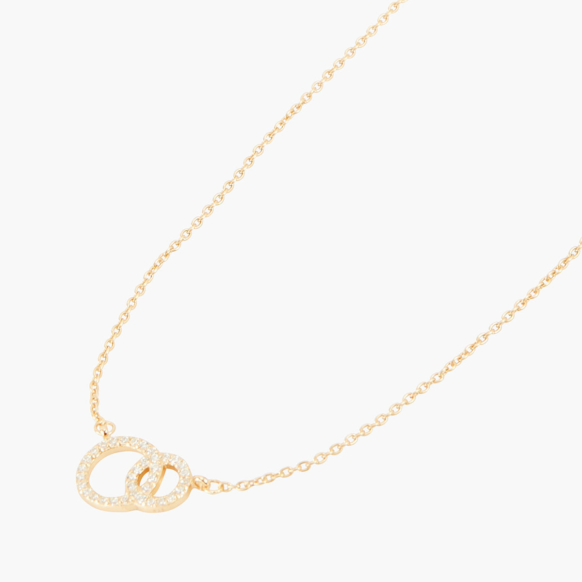 Collier pendentif double anneaux zircon - argent 925 doré