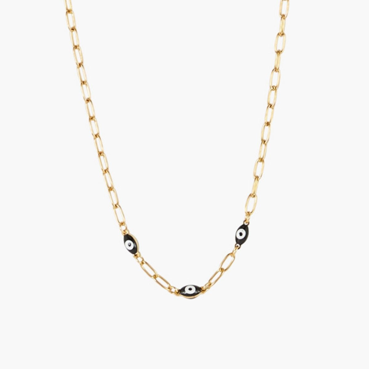 Collier perles œil acier inoxydable doré