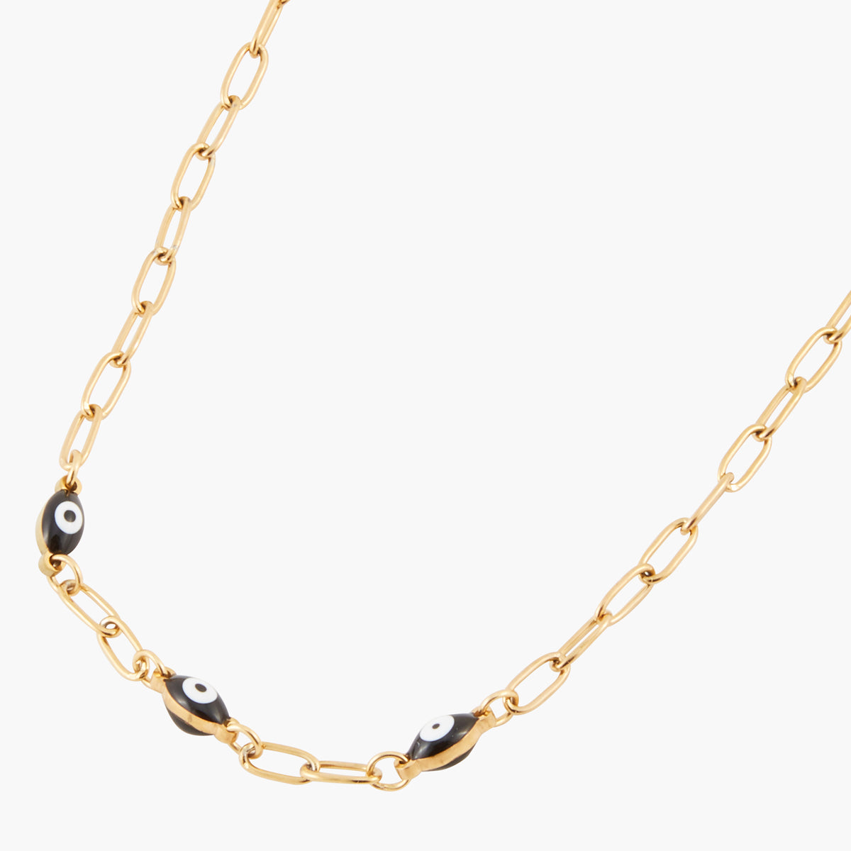 Collier perles œil acier inoxydable doré