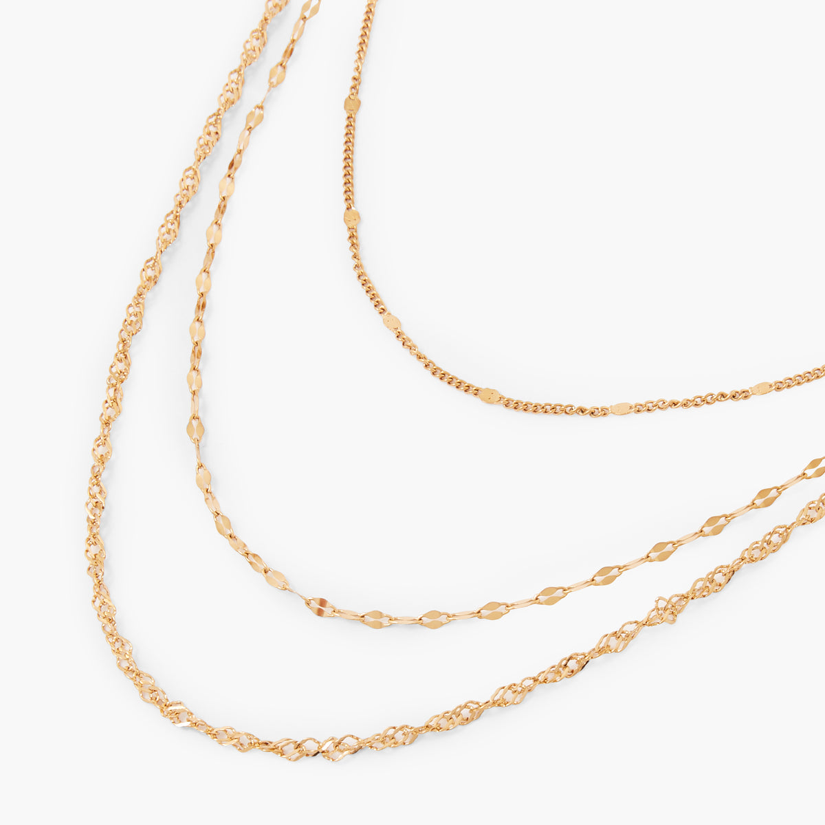 Collier 3 rangs chaînes assorties acier inoxydable doré