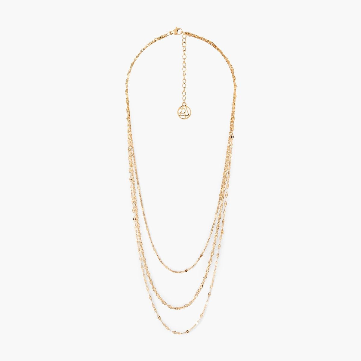 Collier 3 rangs chaînes assorties acier inoxydable doré