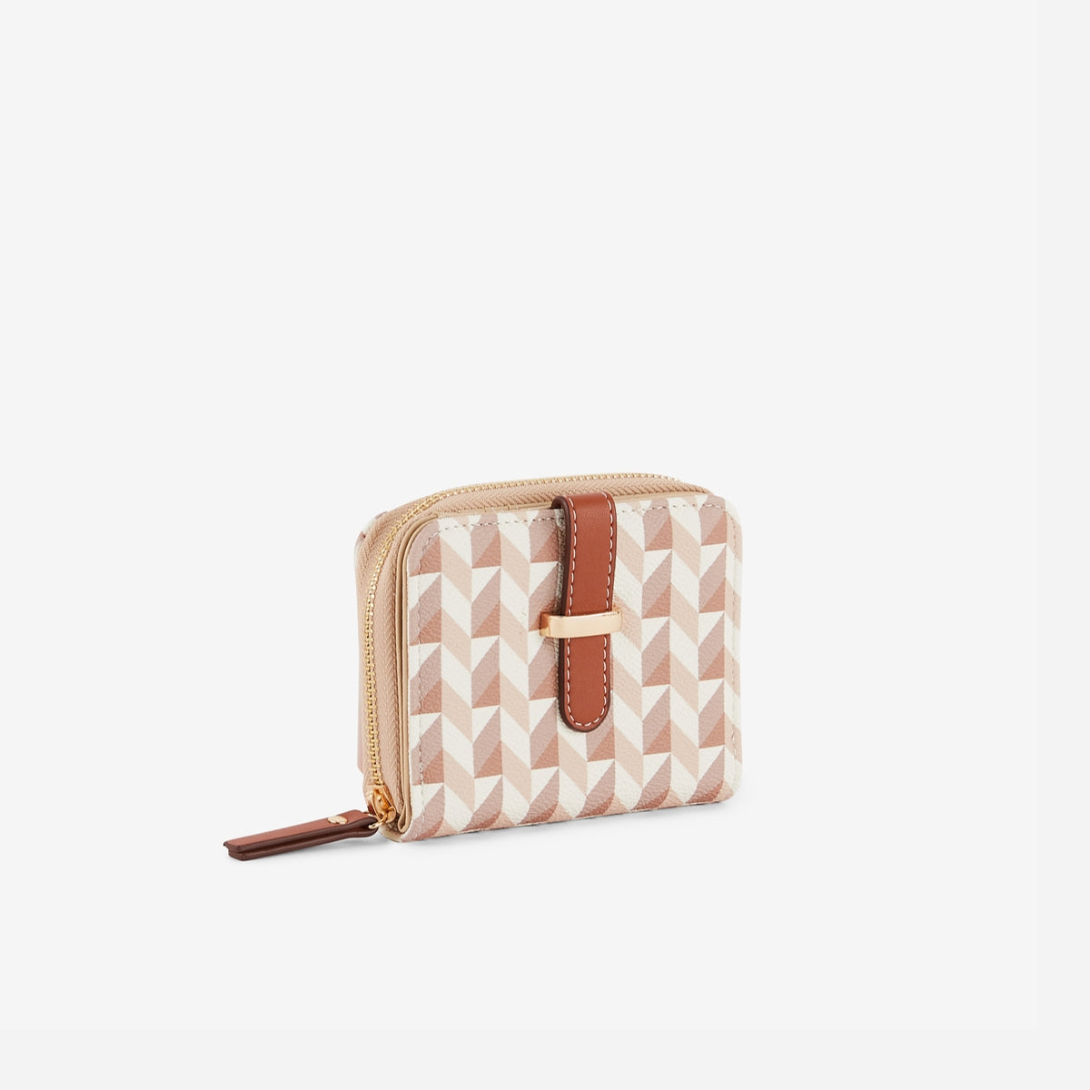 Portefeuille monogramme beige et camel