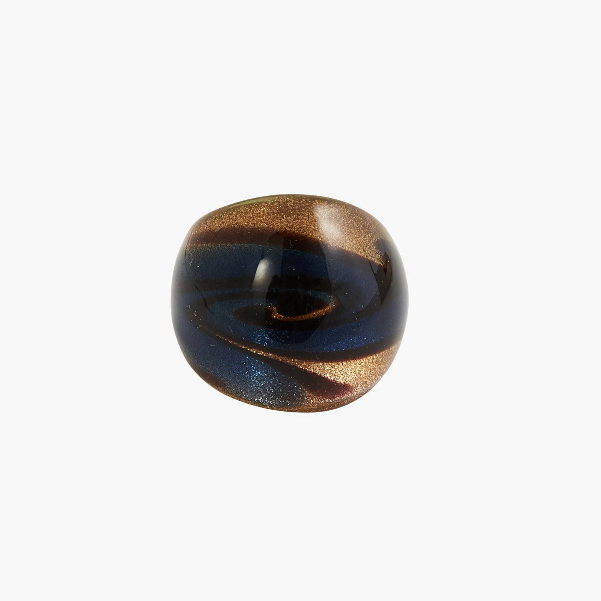 Grosse bague en verre noir et doré