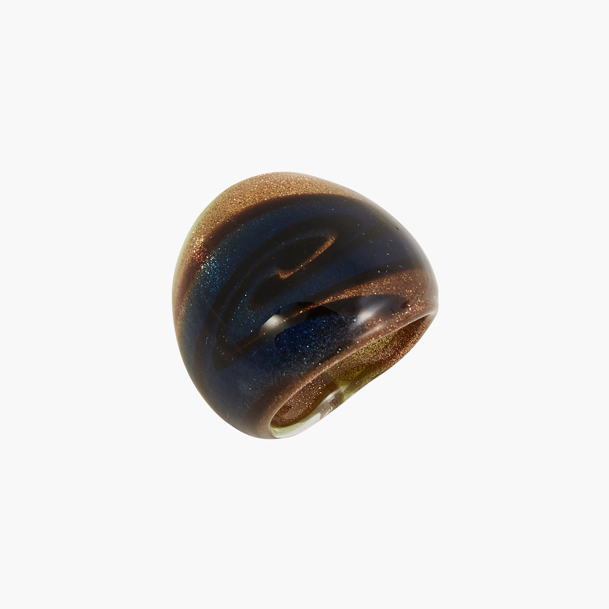 Grosse bague en verre noir et doré