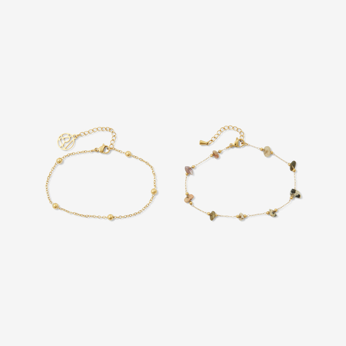 Set x2 bracelets chaine fine en acier inoxydable et pierre