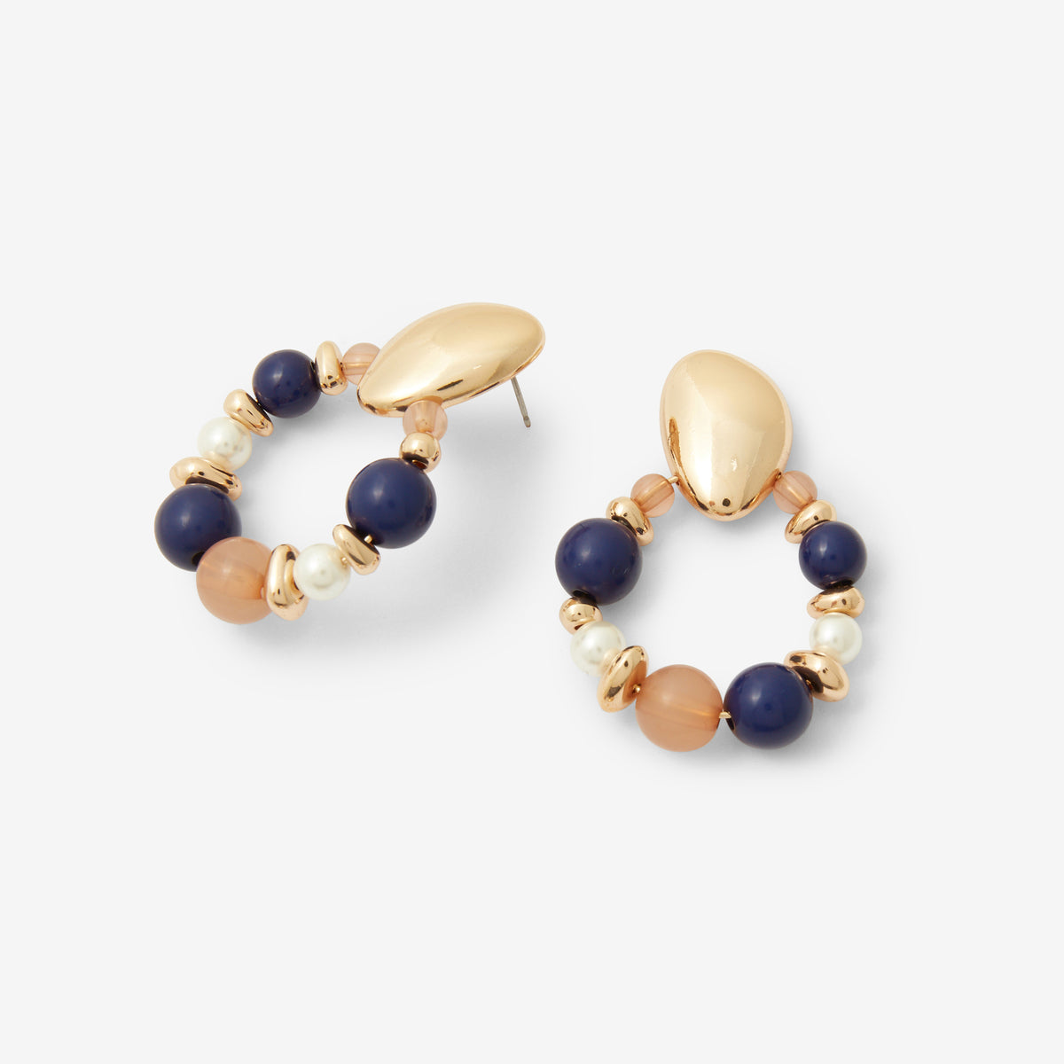 Boucles d'oreilles pendantes perles fantaisie bleu et rose saumon