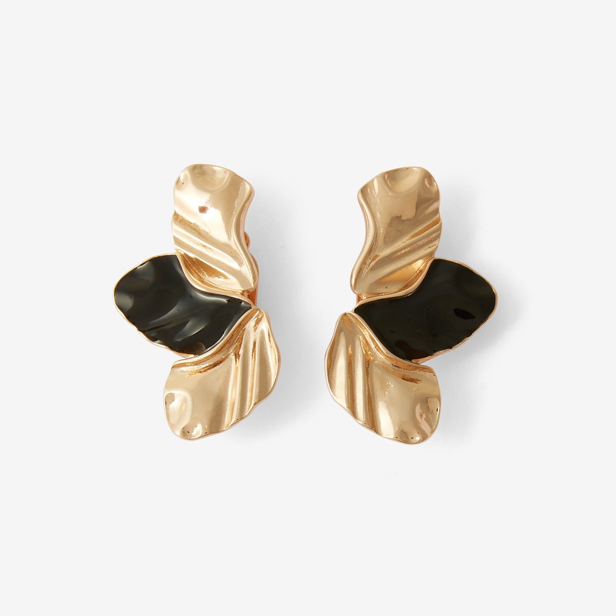 Boucles d'oreilles à clips fleurs noir et doré