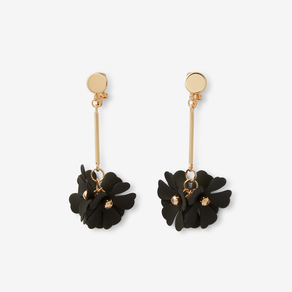 Boucles d'oreilles clips pendantes fleurs noirs