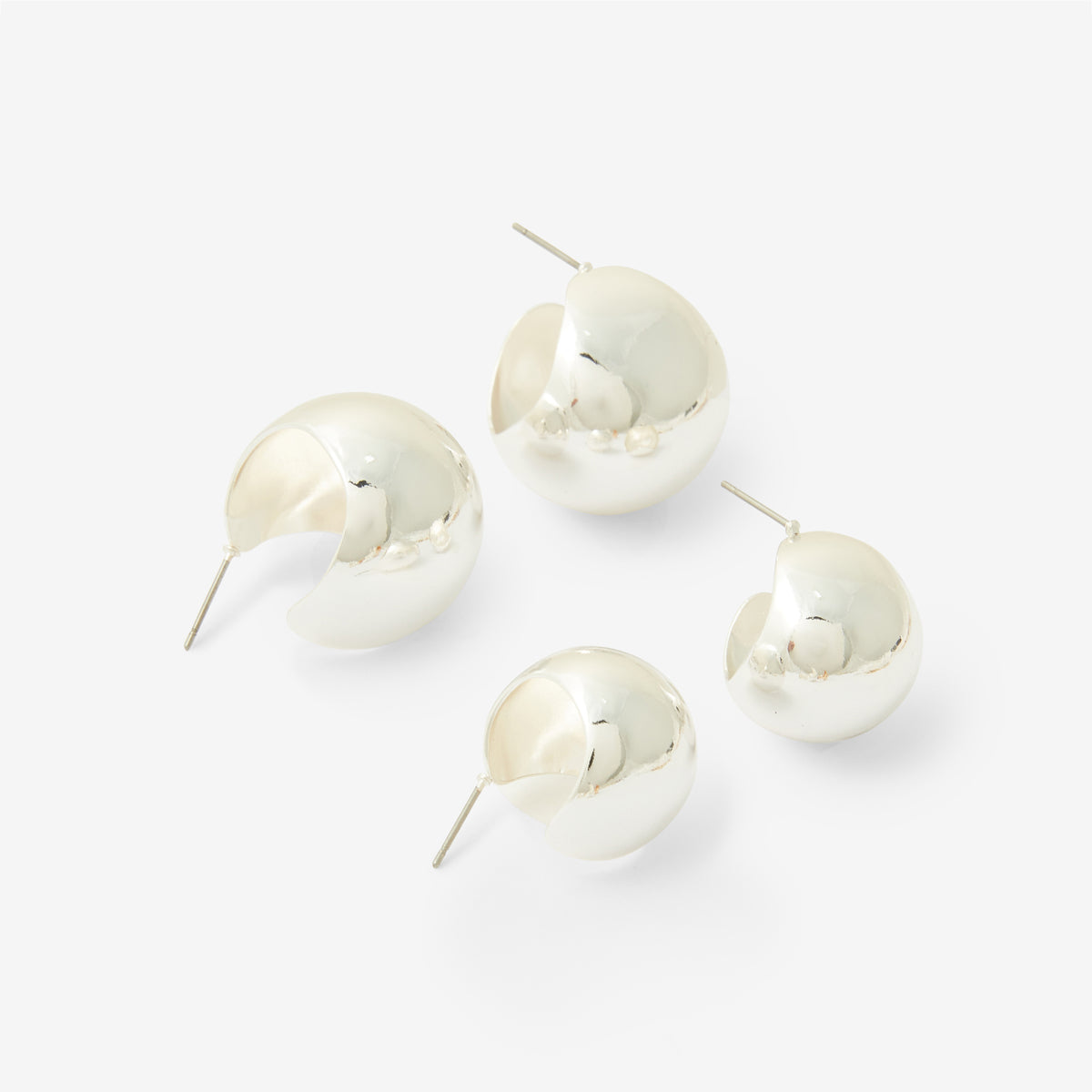 Set x2 paires de créoles boules argentés