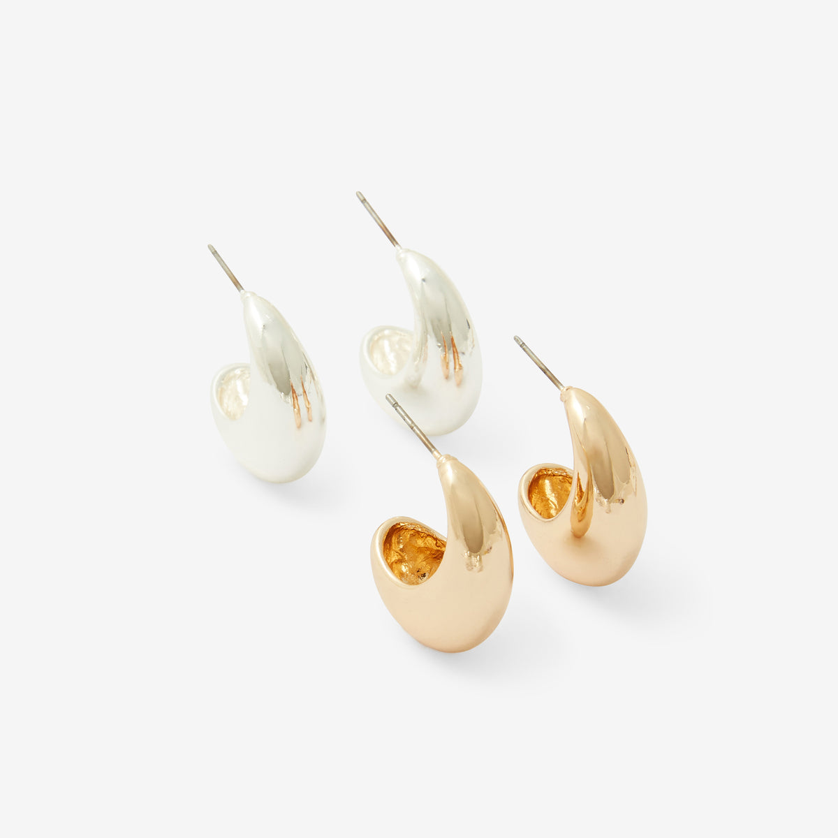 Set x2 paires de créoles goutte dorées et argentées